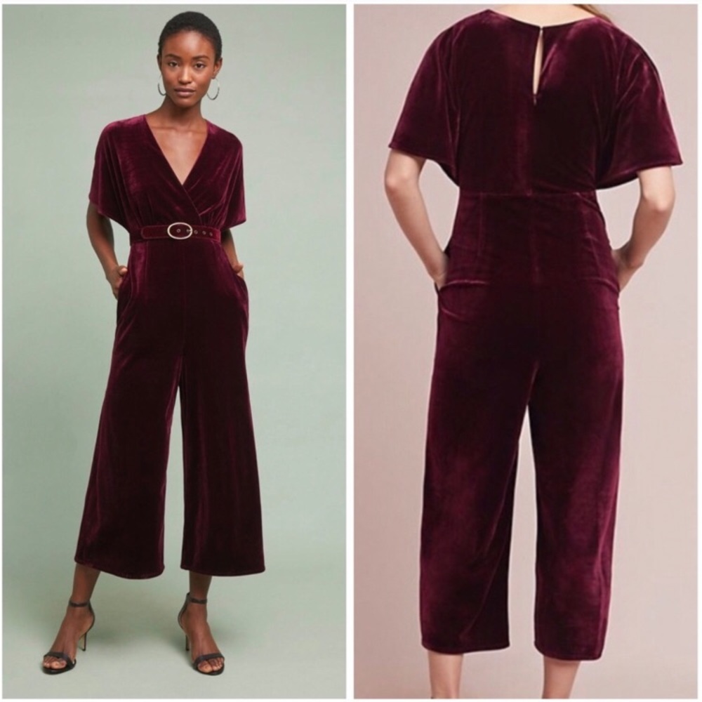 Anthropologie Velvet Burgundy Jumpsuit